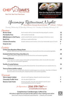 Chef Daves Menu Chef Daves Menu